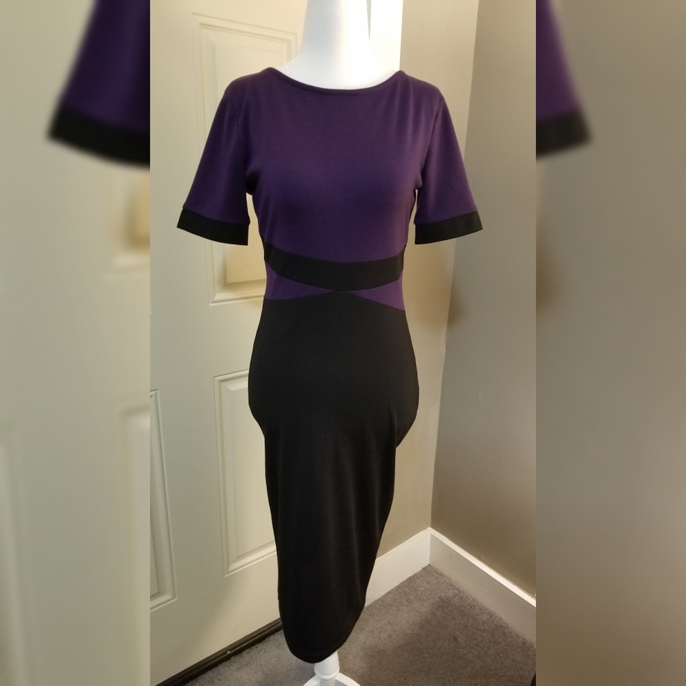 Purple colorblock work sheath dress
